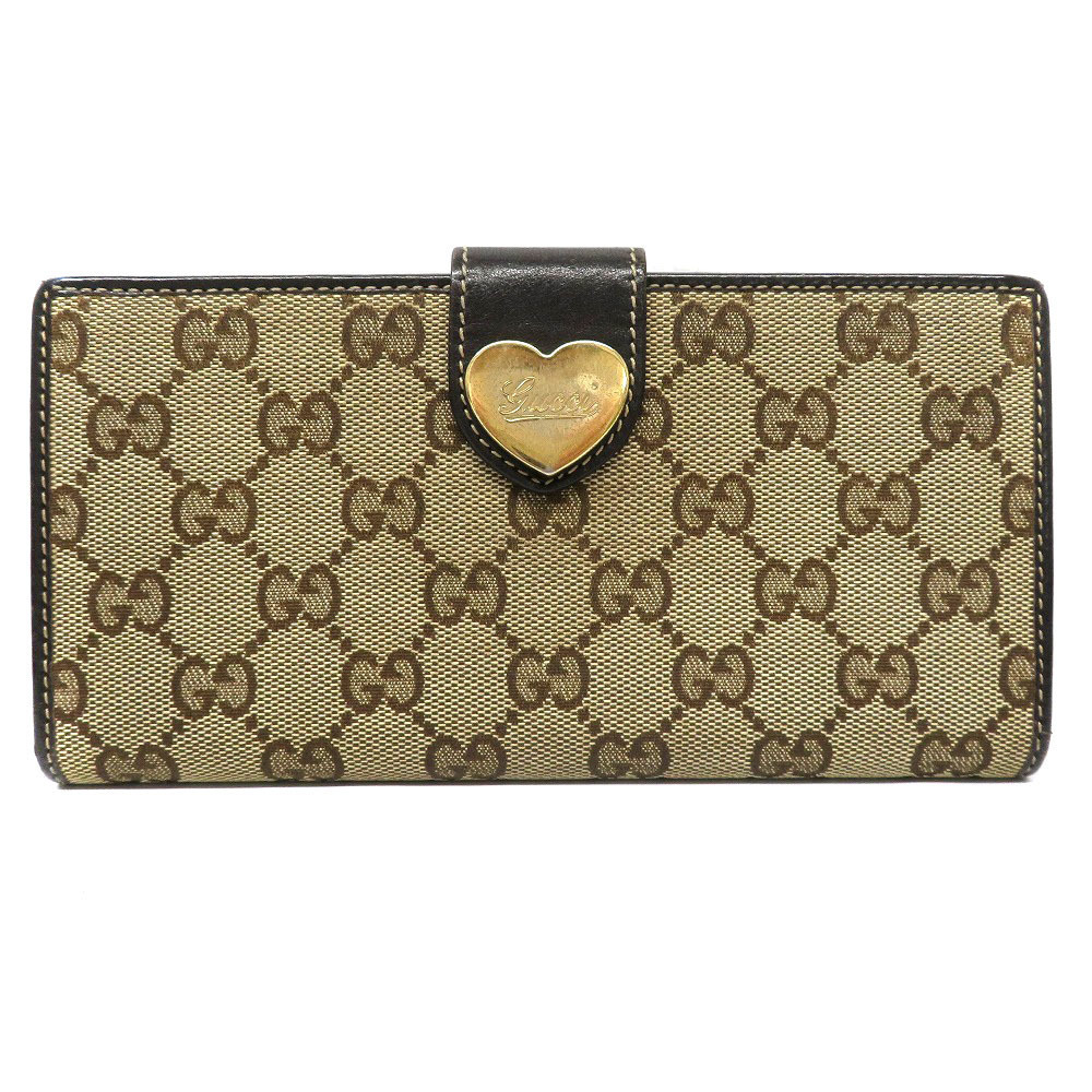 Gucci Canvas Heart Wallet Bifold GG Long Beige Brown Leather - Picture 2 of 6